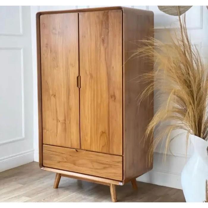 Almari Pakaian Minimalis Kayu Jati Model Retro Lemari Kayu Jati - BELUM WARNA - BELUM WARNA