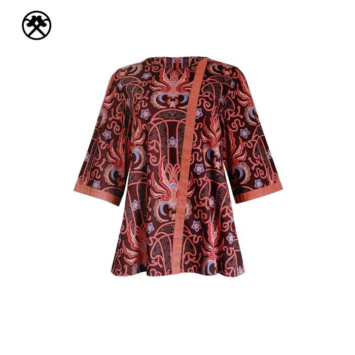 Keris Gallery Blouse Batik Wanita Lengan 3/4 Motif Cendela Hati Komb. Lurik 072BTFSX6KG - Cokelat Ma