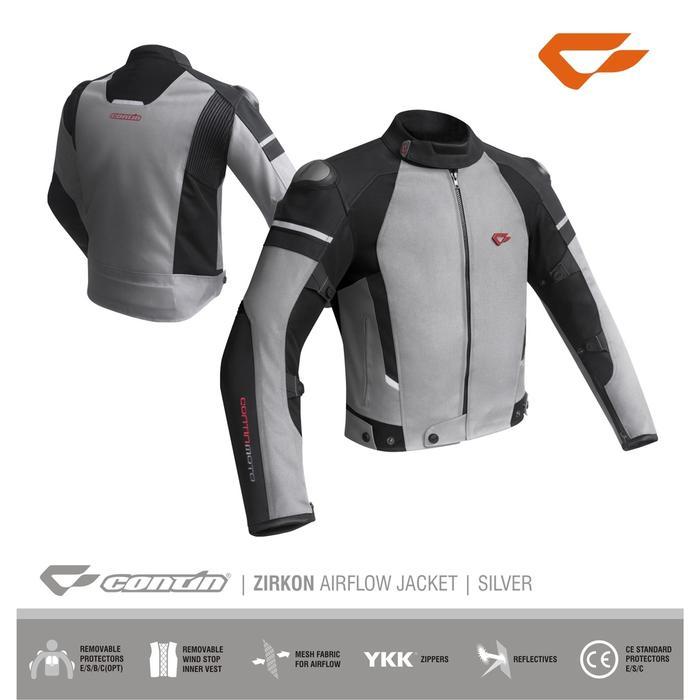 Continmoto Motor Touring Jaket Motor Touring dengan Protektor CE untuk Pria - Silver/Grey - S Tourin
