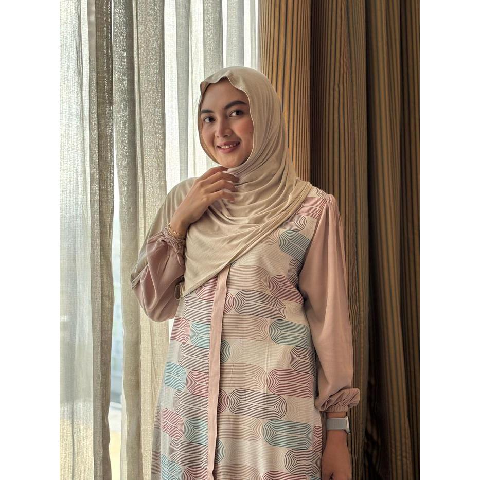 Denala Dress Gamis Rayon Muslim Seragaman Wanita Kombinasi Polos dan Motif Simple Cantik Mewah
