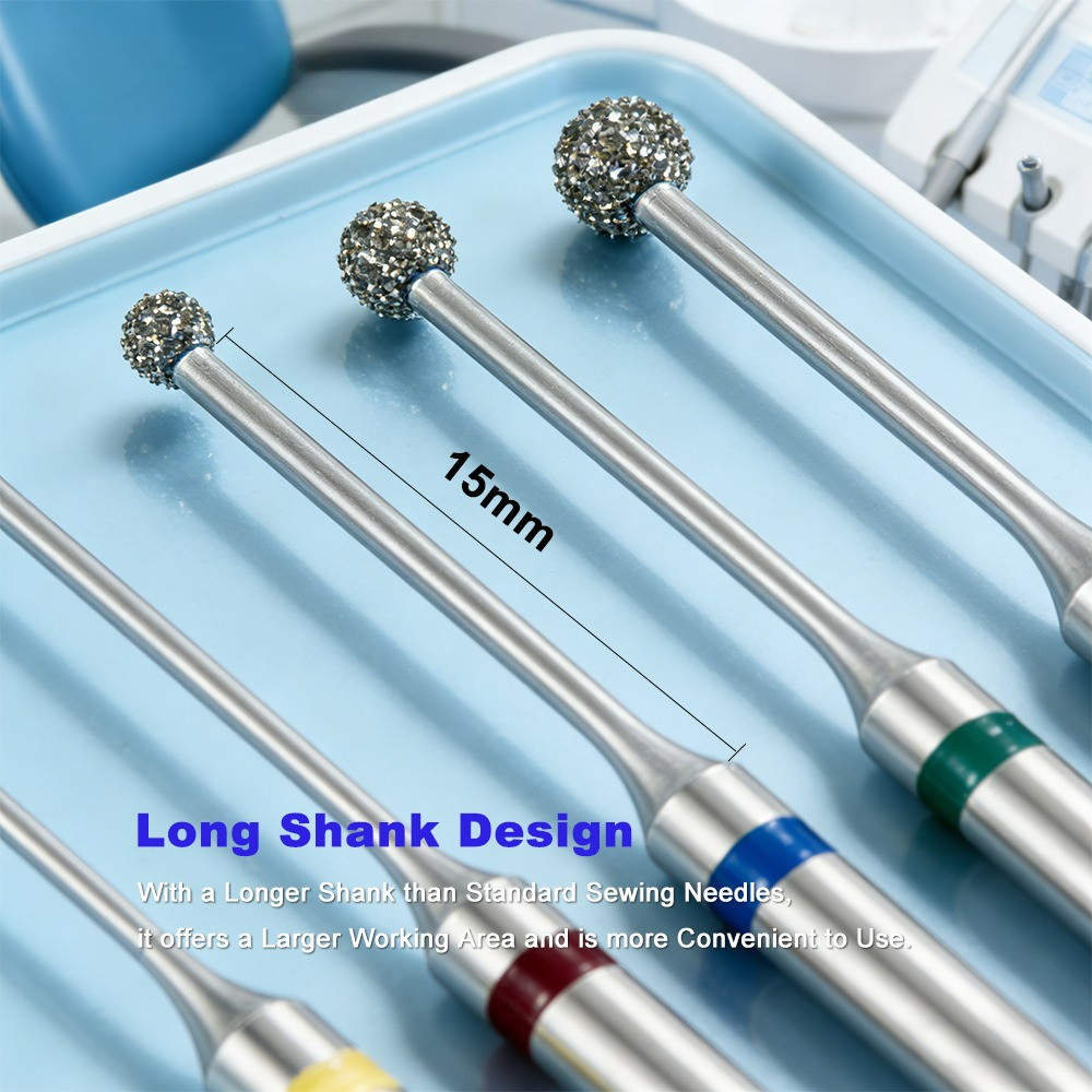 SYJH 10Pcs/set Dental Diamond Bur Stainless Steel Long Neck Round Drill Burs With 15mm Working Tips