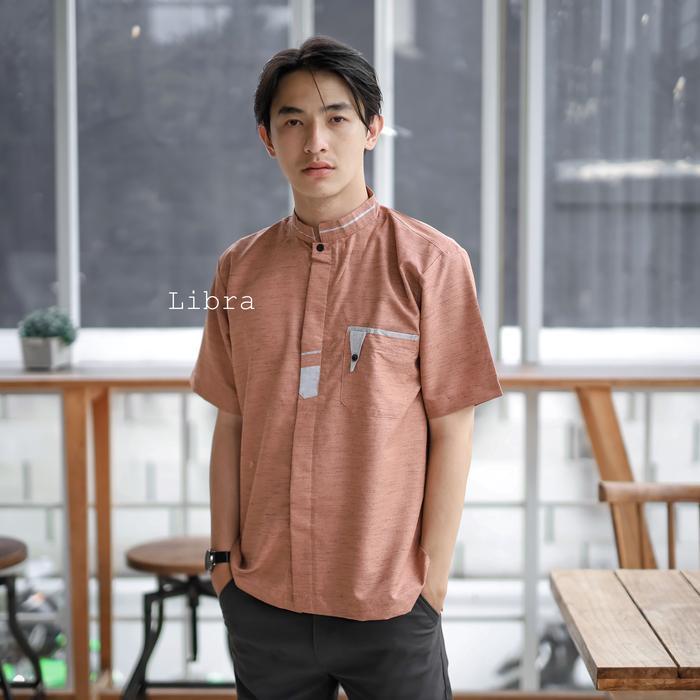Koko Pendek Orange Kemeja Koko Pria Lengan Pendek Slimfit Katun India Modern Warna Orange Ukuran XXL
