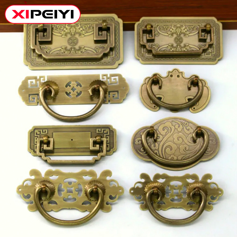 XIPEIYI Vintage Chinese Medicine Furniture Handles Retro Drawer Pulls Copper Cabinet Wardrobe Door