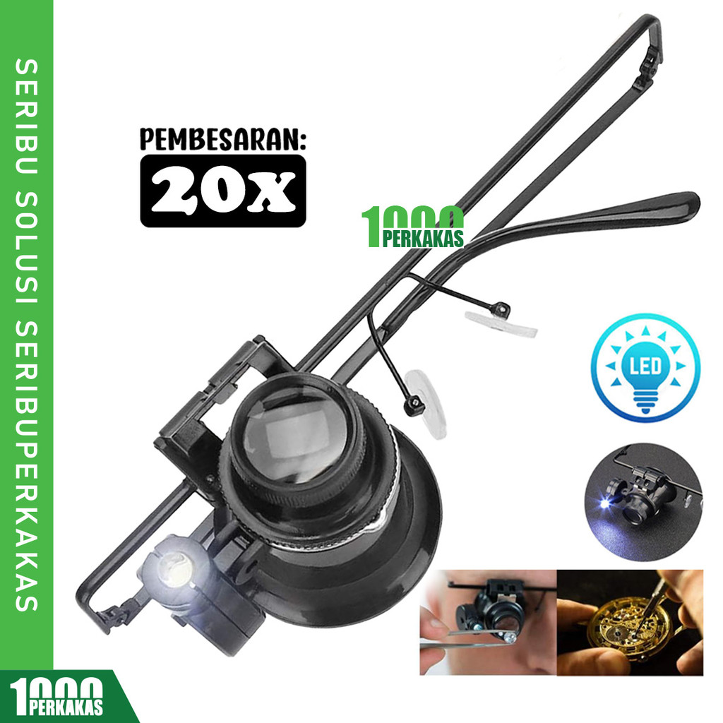 Kaca Pembesar Eye Loop LED 20X AL09 1P / Light Kacamata Glasses Type Watch Repair Magnifier / Alat S