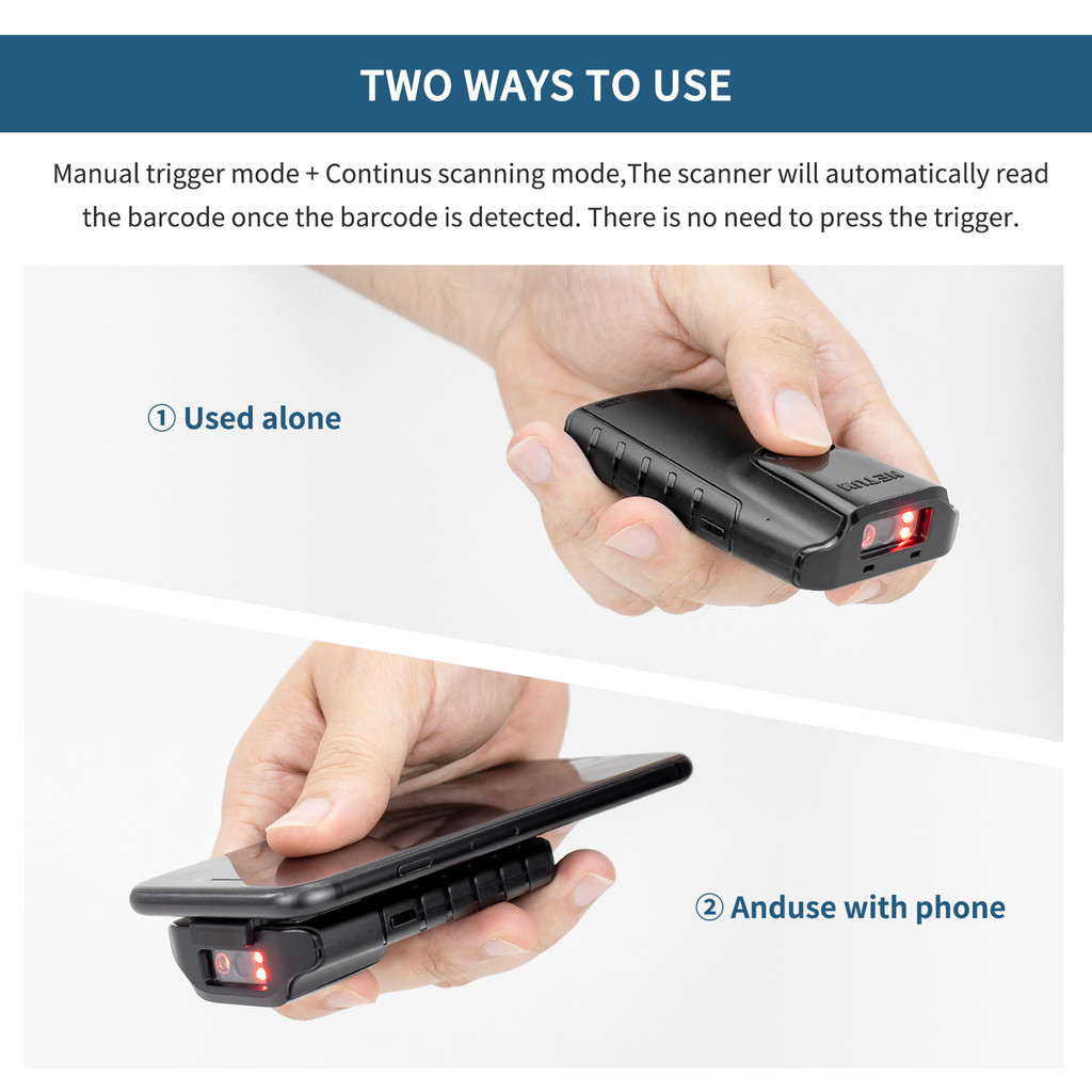 NETUM E800 Bluetooth 2D Barcode Scanner Pocket Wireless QR Reader Data Matrix PDF417 IOS Android