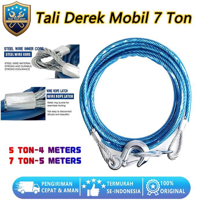 TALI Derekan Mobil 7 Ton 5M / 5 Ton 4 M Kawat Baja - Cocok untuk Mobil Sedan/SUV Saat Liburan
