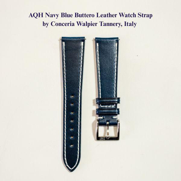 Ready AQH Ltd Release Navy Blue Buttero Leather Watch Strap by Conceria Walpier Italy/Watch
