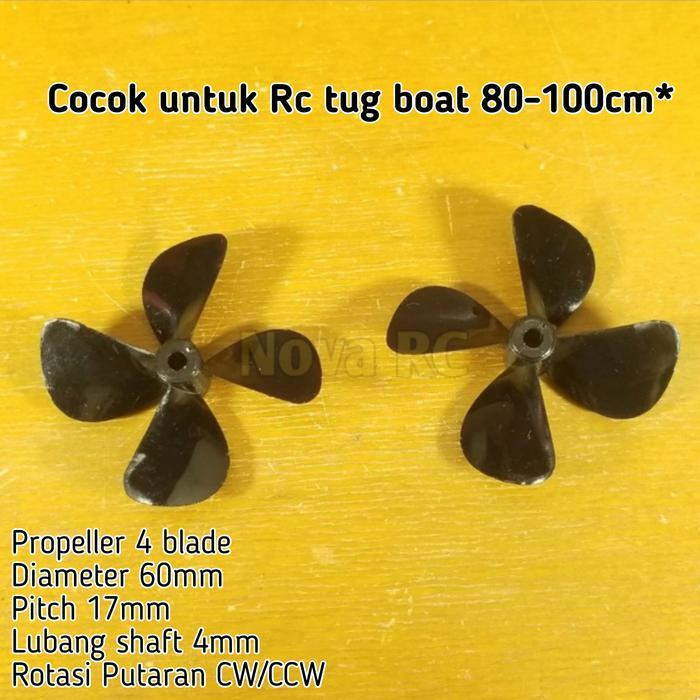 Rc boat propeller 4 blade 60mm ID4mm Cw/Ccw nylon abs super strong