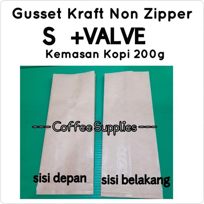 Gusset Kraft Non Zipper VALVE S Kemasan kopi 200g kantong kertas kraft