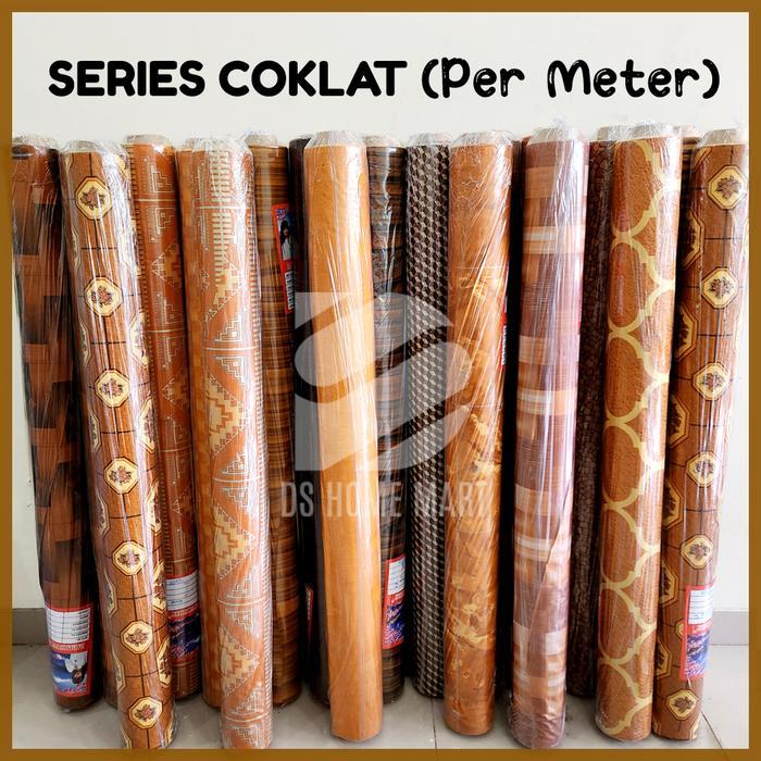 KOLEKSI COKLAT (PER METER) Karpet Lantai Plastik Vinyl Murah Alas Meja Pengganti Keramik Daimaru