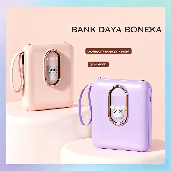 PowerBank Mini 20000mAh Ultimate Backup Battery Cute Kaws Good Quality with 4 Charging Cable Fast
