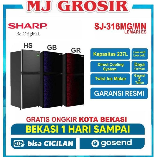 KULKAS SHARP SJ 316 MG LEMARI ES 2 PINTU SJ316MG SJ 316MG - 316 MN HS, dus bawaan