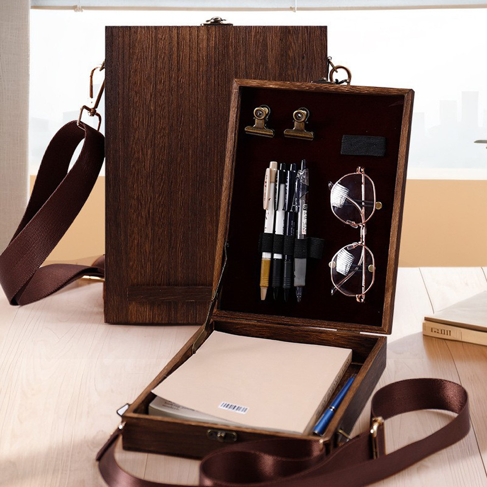 Retro Nostalgic Writers Wood Box Bags Women's Wood Messenger Bags Outdoor Sketch Bags Tool Storage
