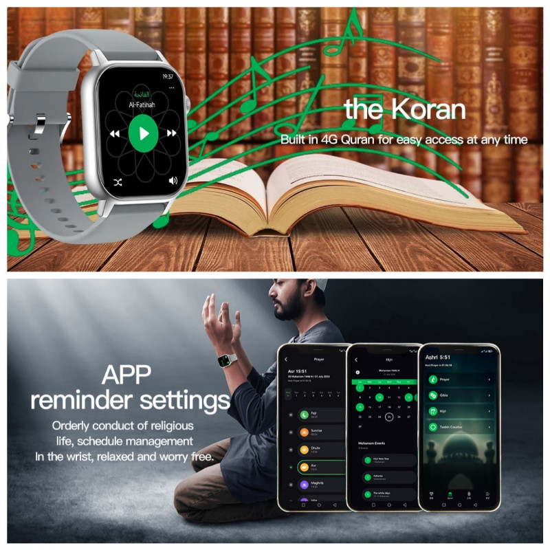 Muslim smartwatch smart watch for temperature and heart rate monitoring Islamic Quran Watch Prayer