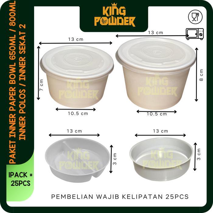 Promo Paper Bowl 650/800/Ricebowl/Tempat Nasi/Box Nasi Bowl+Lid+Inner Tray Isi 25 Putih Terlaris