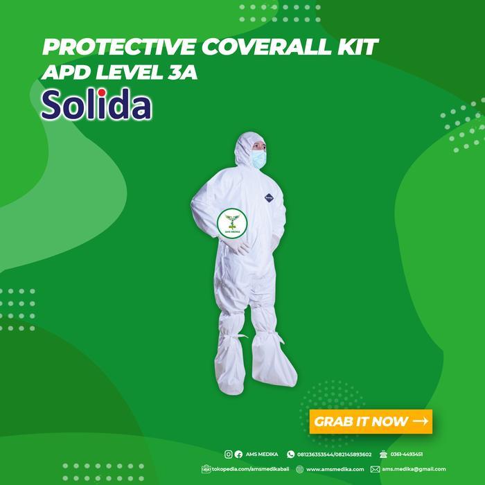 Coverall microporous breathable ukuran XXL, set APD level 3, lengkap dengan masker dan penutup sepat