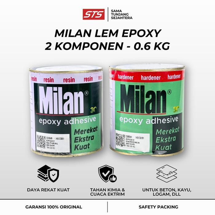 Milan Lem Epoxy 2 Komponen Resin + Hardener 0.6 Kg - Milan Epoxy Adhesive - Lem Kapal - Lem Kayu