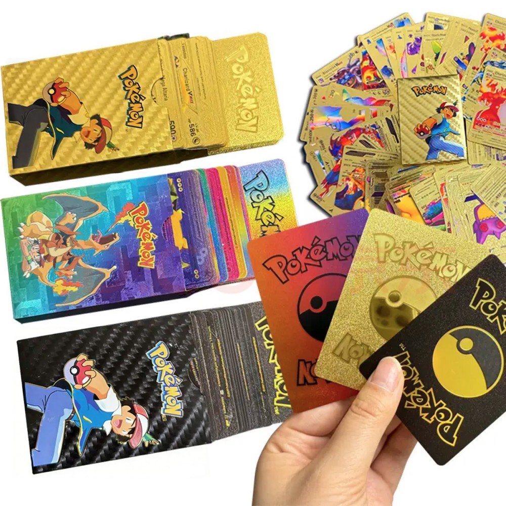 Pokemon Colorful Gold Foil Card Charizard Pikachu Arceus Silver Black Rainbow English French German