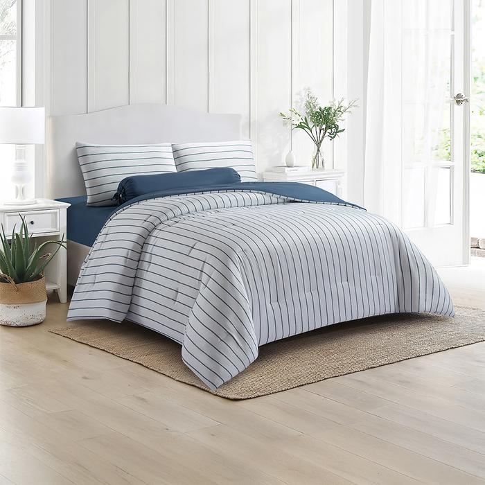 ASLI Informa Set Seprai Stripe - Biru Navy/Putih King Queen Single 180X200 160X200 120X200 Sprei