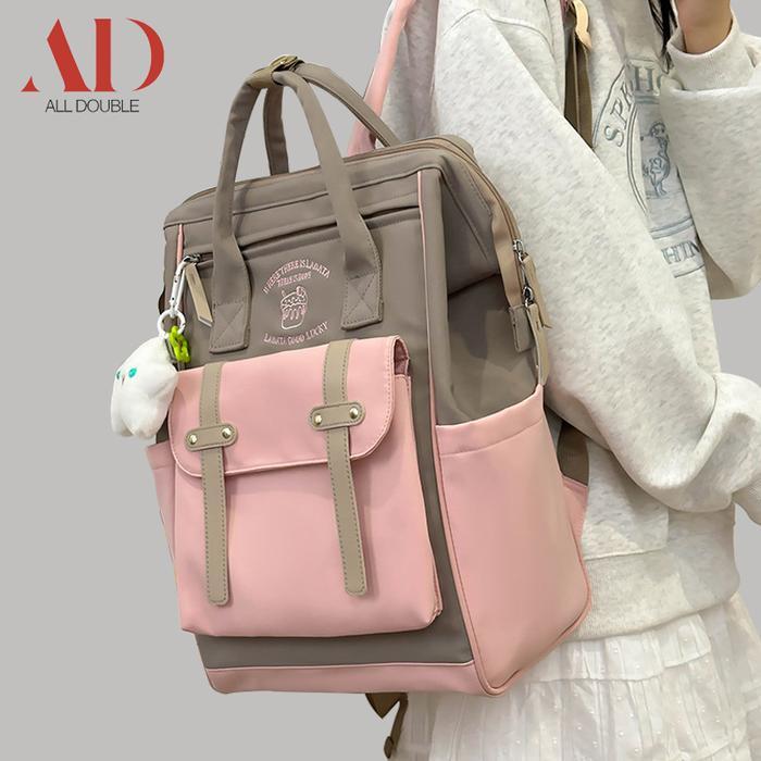 Elizabeth - All Double Ransel Colorblock Tas Sekolah Wanita Kapasitas Besar Tas Laptop 16 Inch Tahan