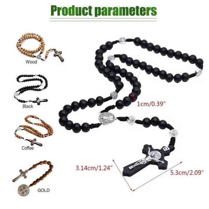 Kalung Salib Katolik Rosario Katolik Manik Manik Kayu Liontin Salib Kalung Pria Wanita / Kalung