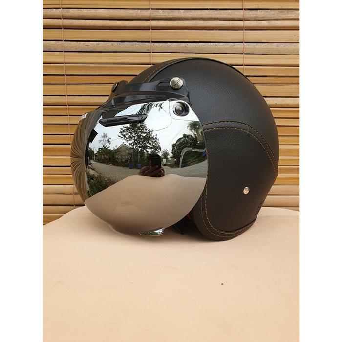 Helm Bogo Dewasa Warna Hitam Kaca Cembung Silver