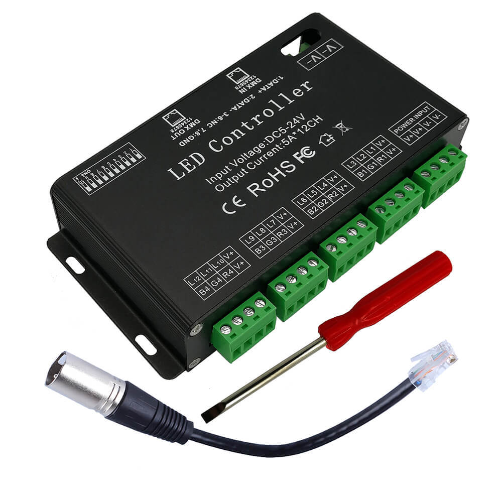12 Channel DMX Decoder DC5V-24V LED RGB Strip Controller 12CH DMX512 decoder high power 60A DMX