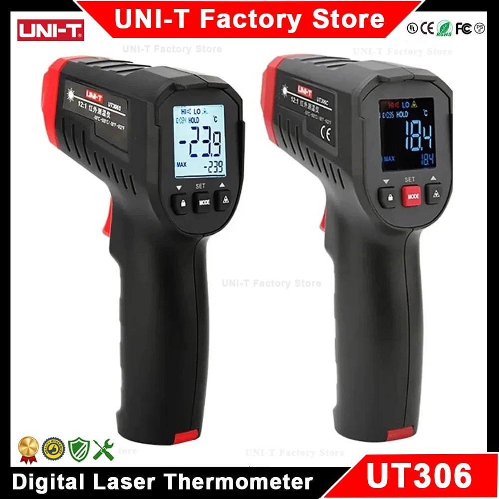 UNI-T Digital Thermometer UT306S UT306C Non-contact Industrial Infrared Laser Temperature Meter High