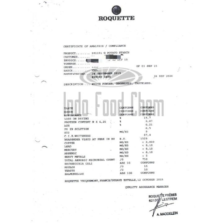 Potato Starch Roquette 25 Kg Tbk