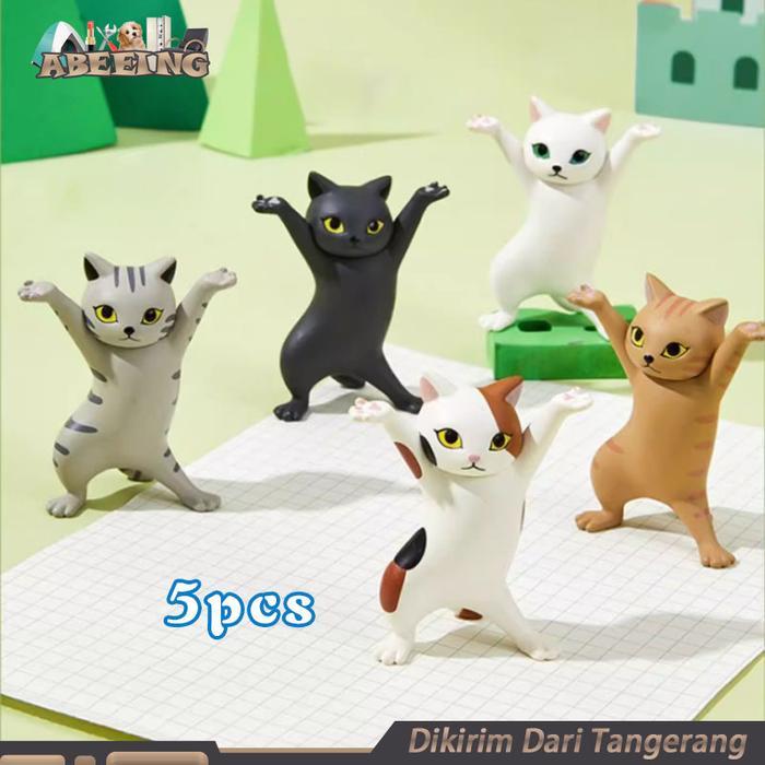 Best Seller 5pcs Dancing Cat Pen Holder Patung Kucing Angkat Tangan Imut Untuk Pen Airpods Holder