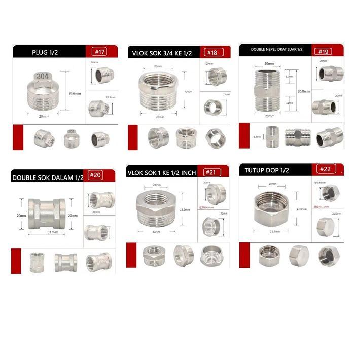 Nepel stainless 304 / double neppel / sok kran / T shower /sambungan pipa