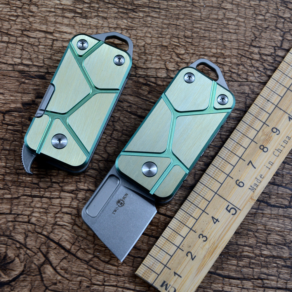 TWOSUN TS478 Mini Pocket Knife M390 Blade Ceramic Ball Bearing Washer Green Titanium Handle EDC