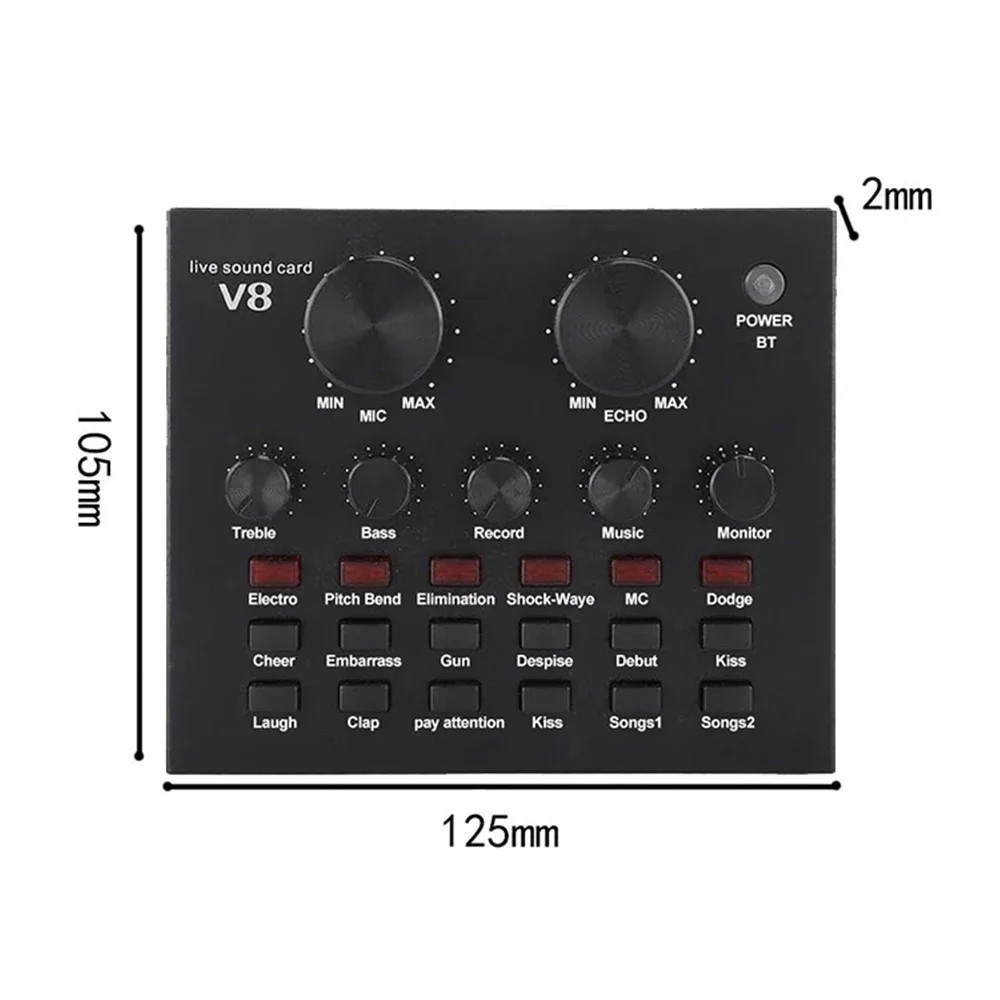 V8 Sound Card Audio Set Interface External Usb Live Microphone Sound Card Bluetooth Function For