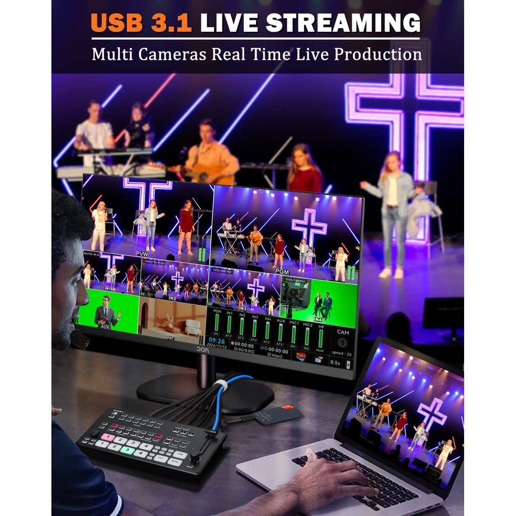 FoMaKo 4K HDMI Video Mixer Switcher, 5-Channel Live Streaming Switcher, 4K 60FPS Input, 1080p 60FPS
