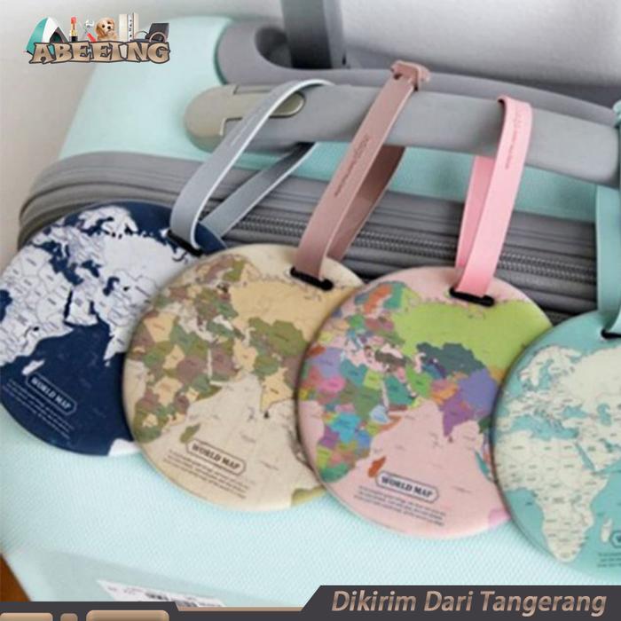 2pcs Luggage Tag World Map Label Koper Peta Dunia Travel Name Tag Label Gantungan Koper Tas