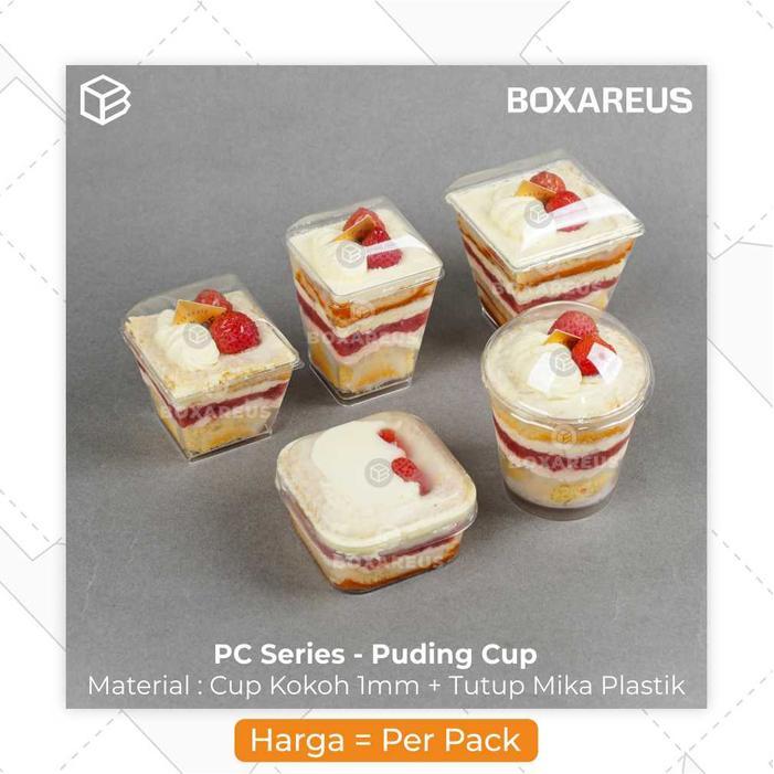 Cup Puding Wadah Agar Jelly Gelas Plastik Dessert Cup Kotak Bulat PC
