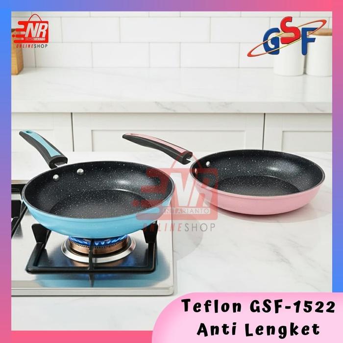 BERKUALITAS GSF Teflon Frypan GSF-1522 Anti Lengket Pink Biru Panci Tumis Serbaguna Diameter 22 CM
