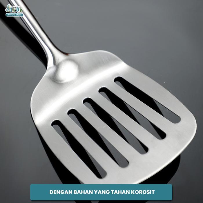 CUCI GUDANG Sinda Spatula Stainless Steel paket 3pcs Nr-2029 Gagang Kayu Panjang Tahan Panas untuk