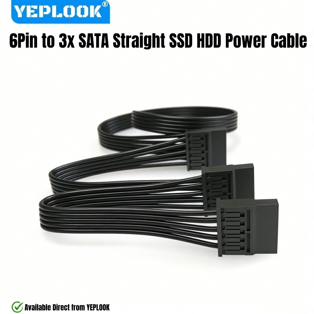 6Pin to 3 SATA Straight, SSD HDD Power Cable for Corsair CX750, CX650, CX600, CX550, CX500, CX450,