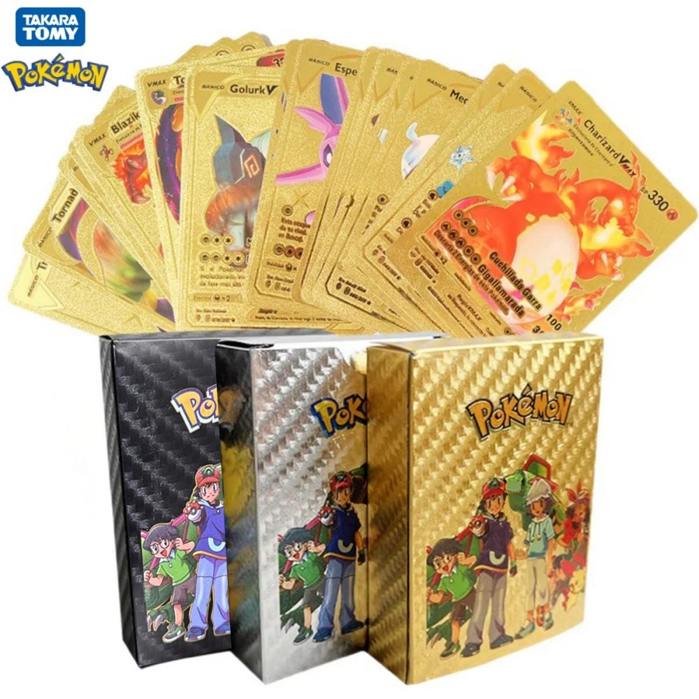 Pokemon Cards Francaise German Gold Spanish English Foil Gold Rainbow Cards VMAX GX V Card Game Card