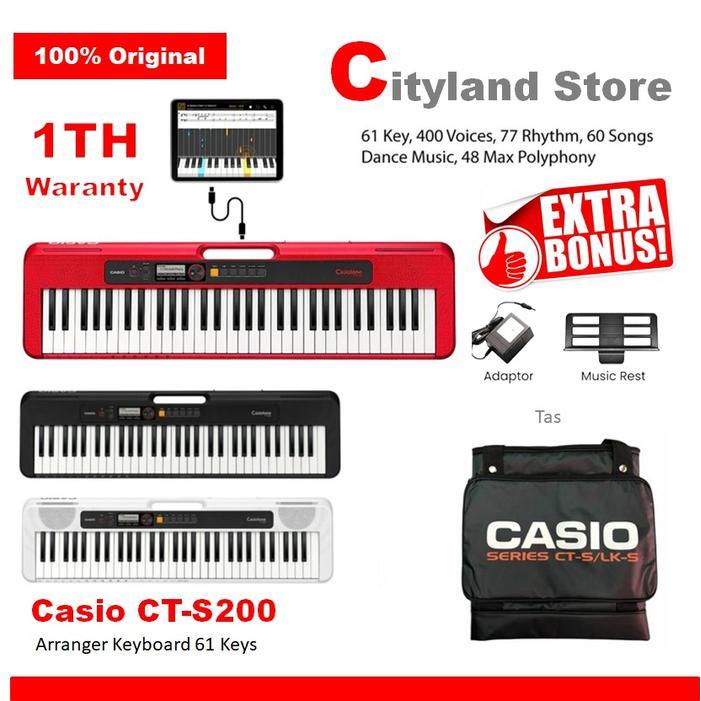 Keyboard casio cst 200/ piano keyboard casio cts200 original - Unit +tas, Merah