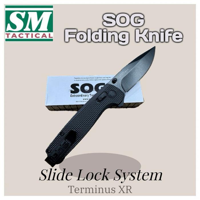 Everyday Carry Pisau Plastic Anti Slip Handle Pisau Lipat Folding Knife Tool SOG Hitam