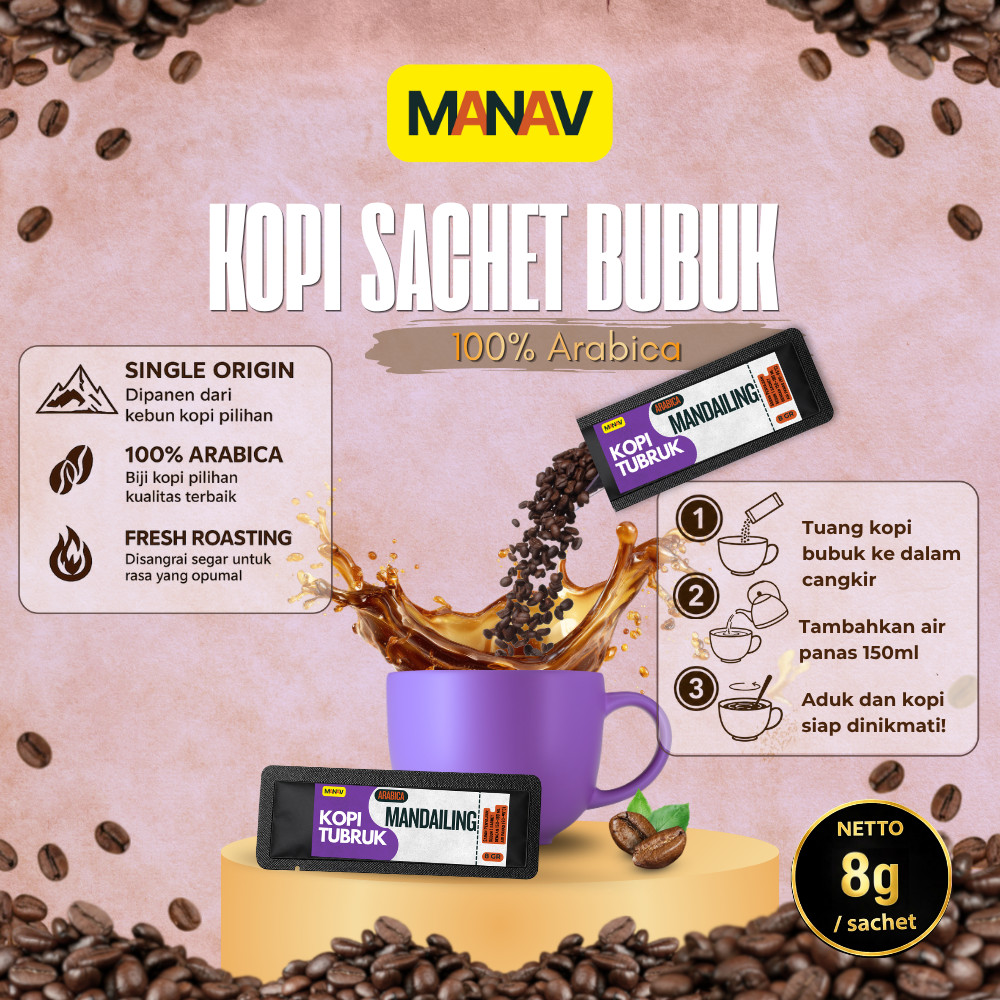Kopi Tubruk Sachet Arabika Mandailing / Kopi Tubruk Kemasan Arabika Mandailing