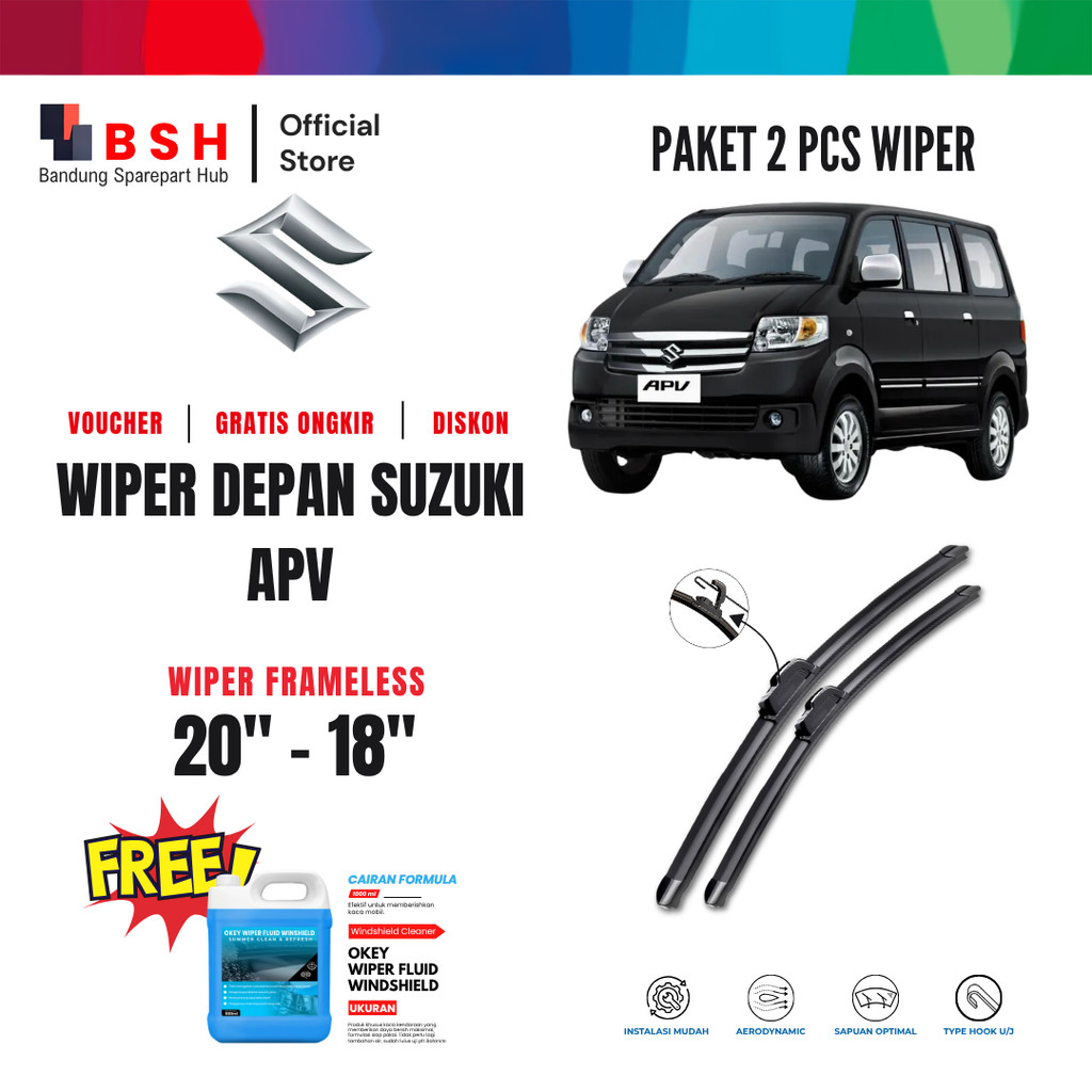 Wiper Suzuki APV Frameless Kaca Depan Mobil Free Wiper Fluid