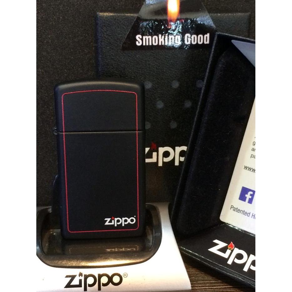Zippo slim black red border 1618zb
