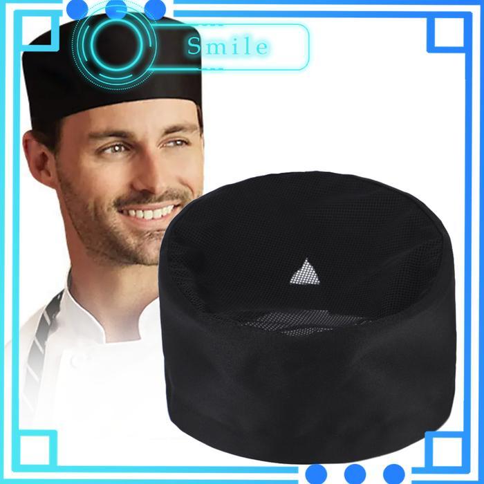 Koki Bulat Topi Kitchen Hitam Topi Pelayan Unisex Hat Chef Bulat Topi Kitchen Hitam Topi Pelayan Uni