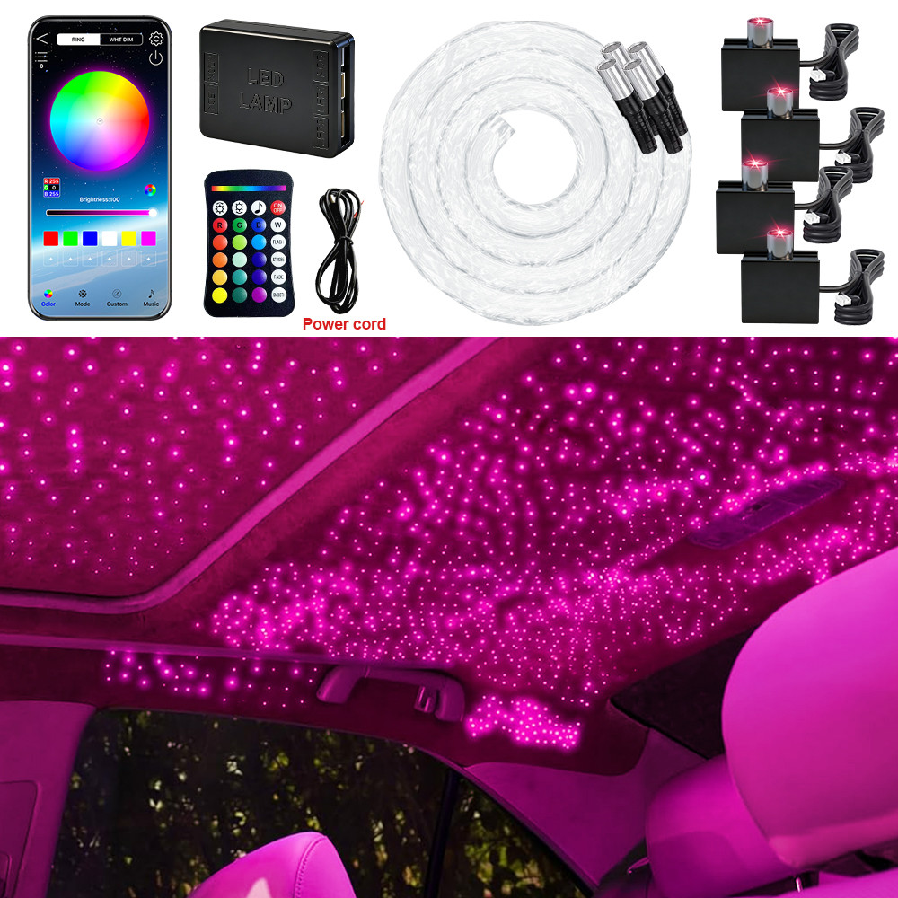 Kit Lampu Plafon Bintang Serat Optik RGBW Terpisah, Kontrol Aplikasi dan Jarak Jauh, Cocok untuk Oto