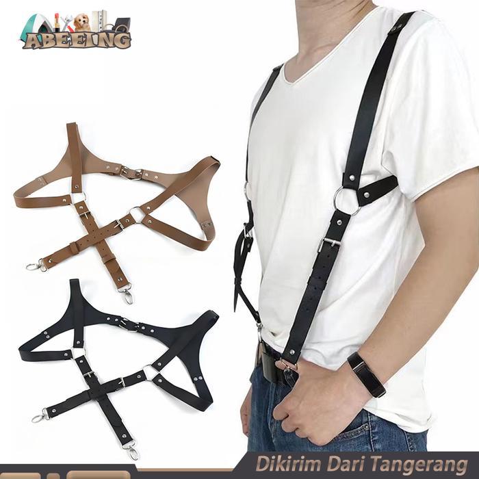 Bretel Pria Kulit Pu Suspender Kulit Dewasa Suspender Kasual Gaya Inggris Suspender Dewasa