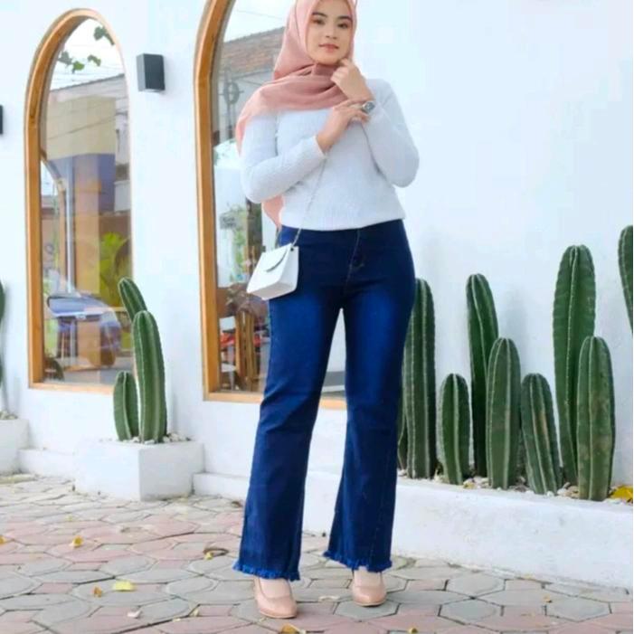 Higwaist Cutbray Jeans Wanita - Celana Jeans Panjang Wanita Kekinian - Jeans Putih Stretch Melar - C
