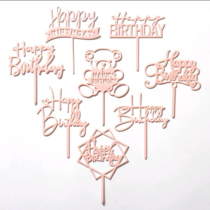 Mini Topper Pink Happy Birthday, Topper Kecil Happy Birthday Cupcake